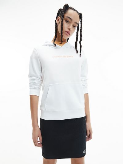 Calvin Klein Ruhák HU698213 | Calvin Klein Organic Cotton Logo Női Kapucnis Pulóver Világos Fehér /